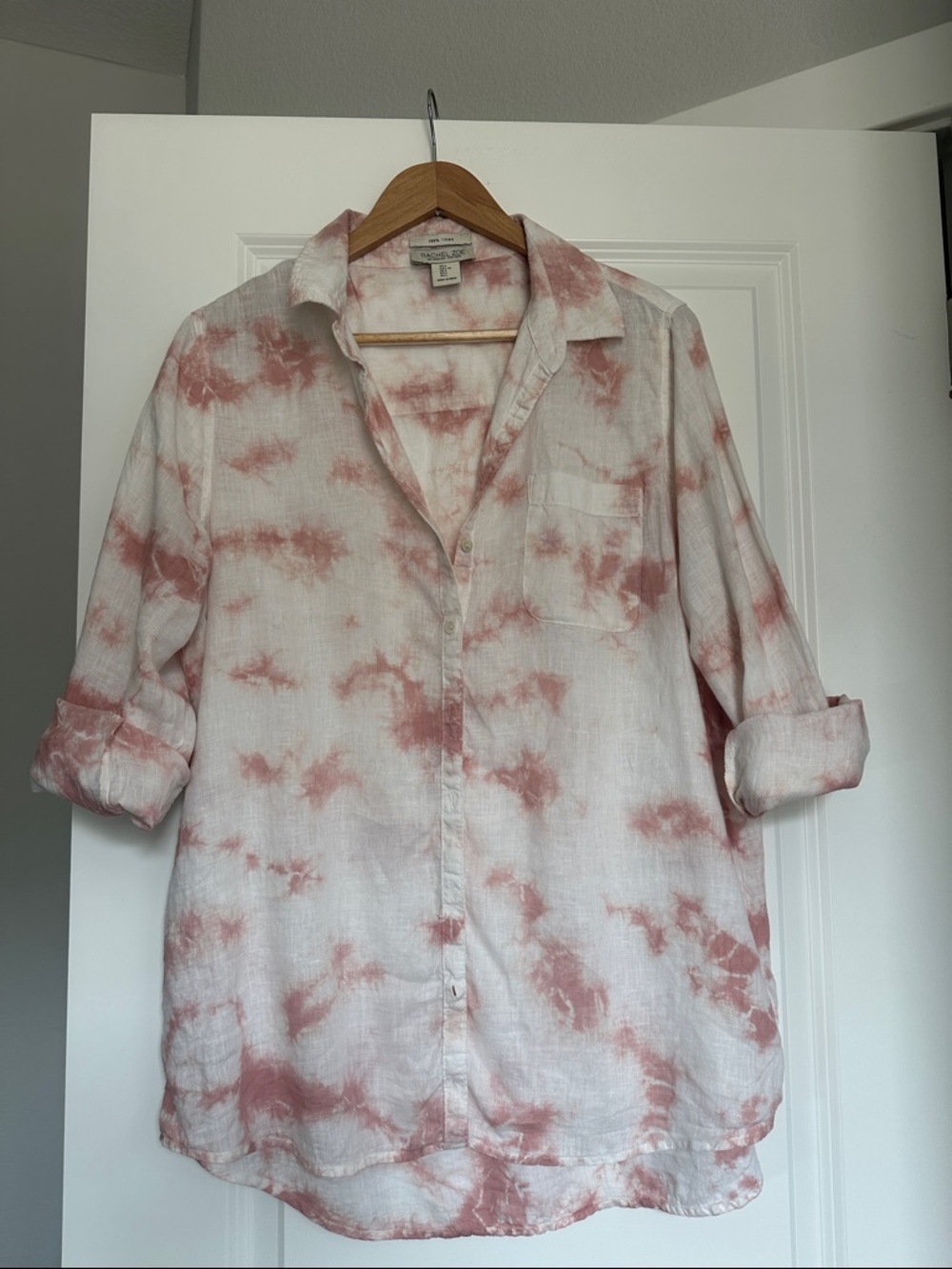Rachel Zoe Pink 100% Linen Tie-Dye Button-Up Shirt - Blush Pink L